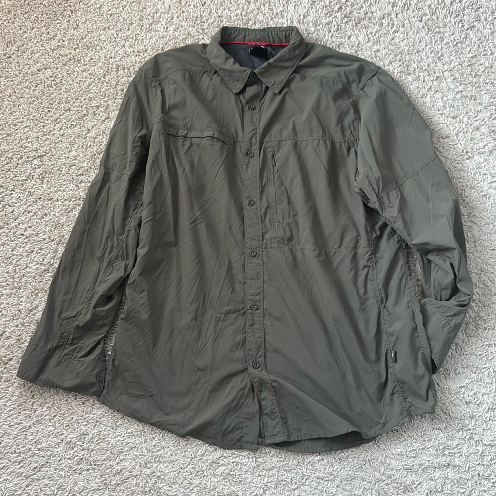 EUC Men's The North Face Solid Olive Green Long Sleeve Button Down Shirt Size XL